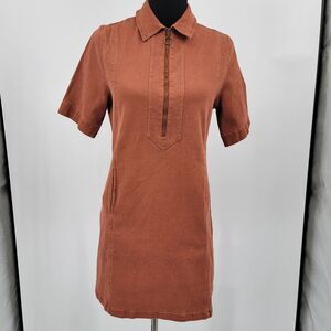 Makk Fashions Womens S Rust Short Sleeve Collar Rayon Half Zip Mini Dress NWT